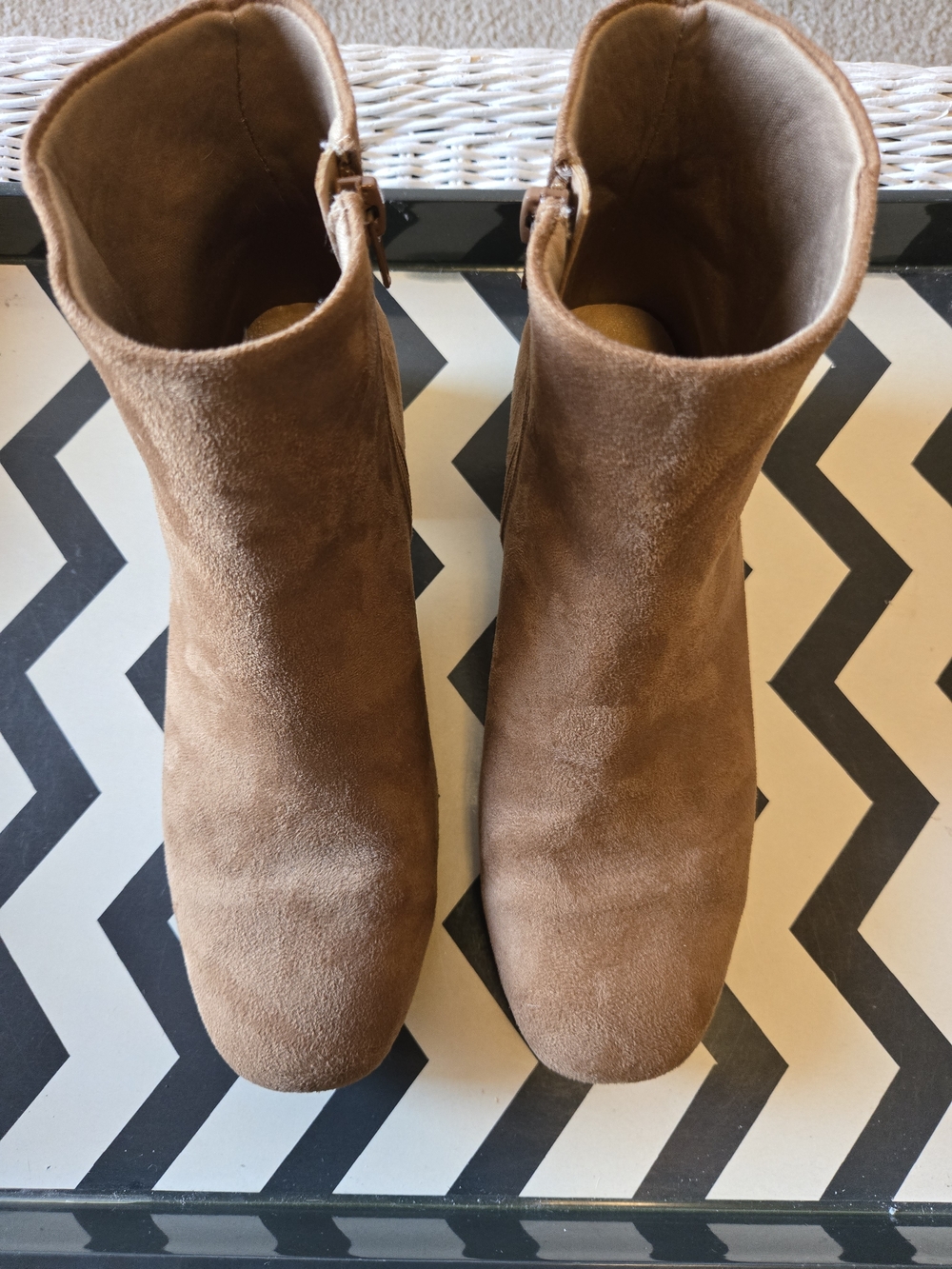 Women’s Tan Faux Suede Ankle Boots with Side Zip - Picture 3 of 6